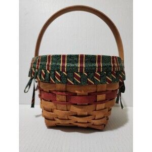 Vintage 1994 Longaberger Christmas Jingle Bell Basket Protector Liner Handle